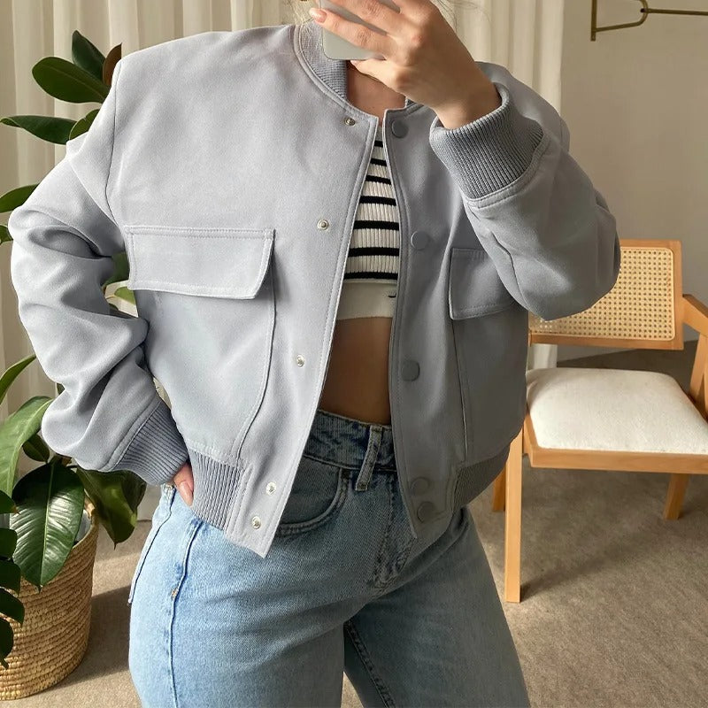 Stand Collar Pocket Jacket for Women