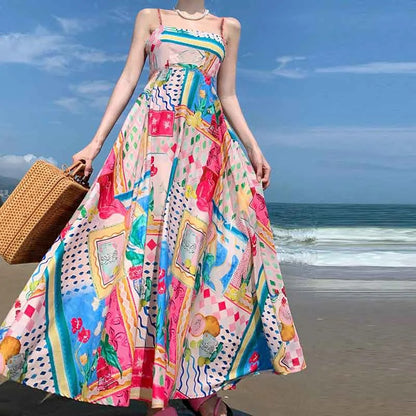 Colorful Elegance Halter Swing Dress