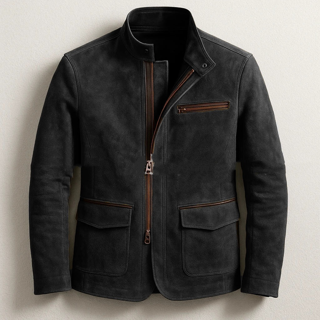 Men’s Stand-Up Collar Zip-Up Casual Vintage Jacket