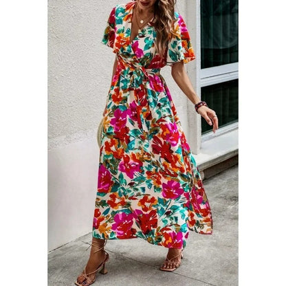 Elegant Curve V-Neck Belted Dress