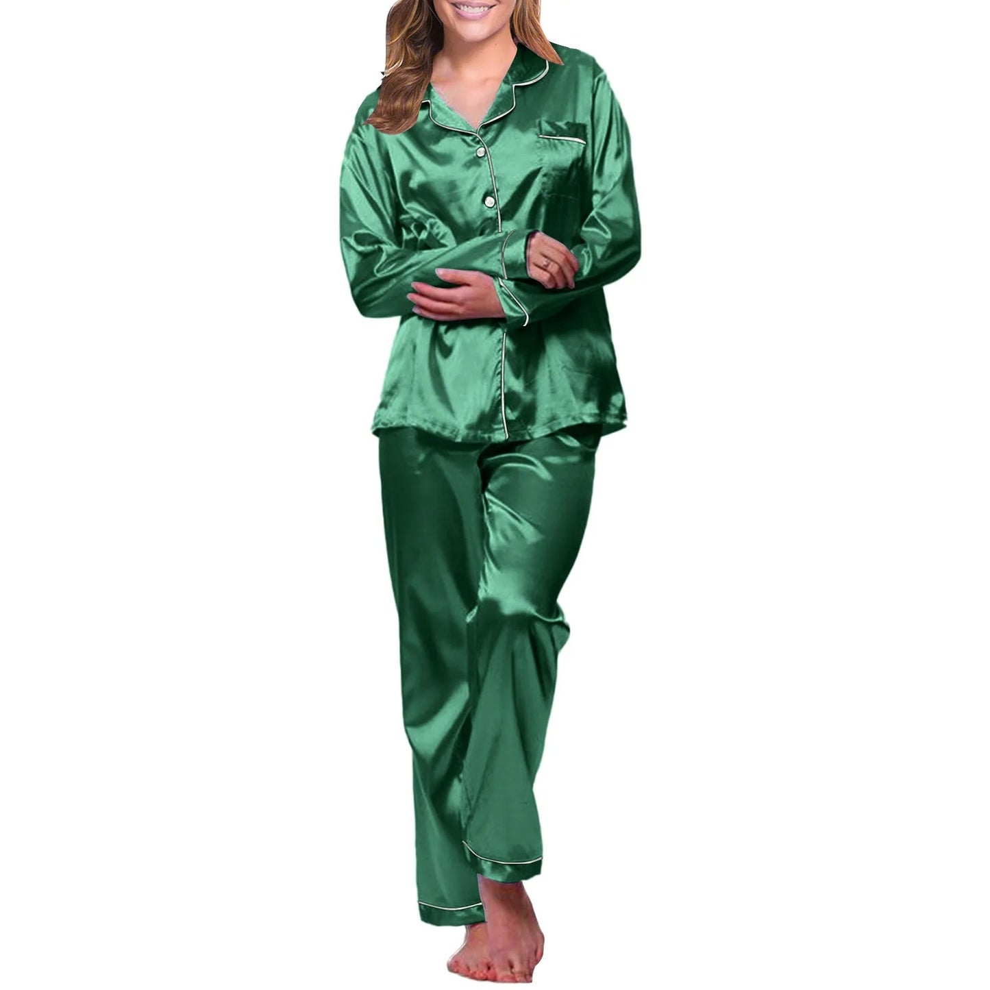 Silky Satin Button-Up Pajama Set