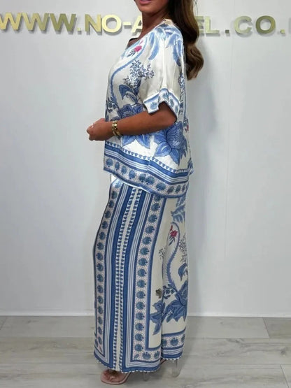 Satin Breeze V-Neck Two-Piece Set