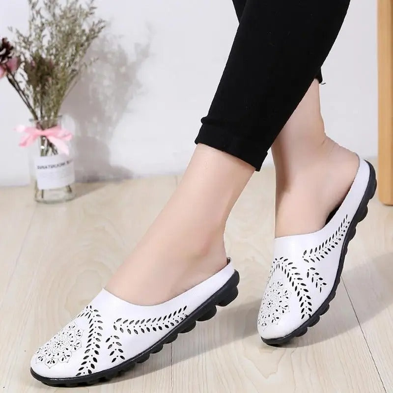 Breezy Chic Leather Slip-On Mules