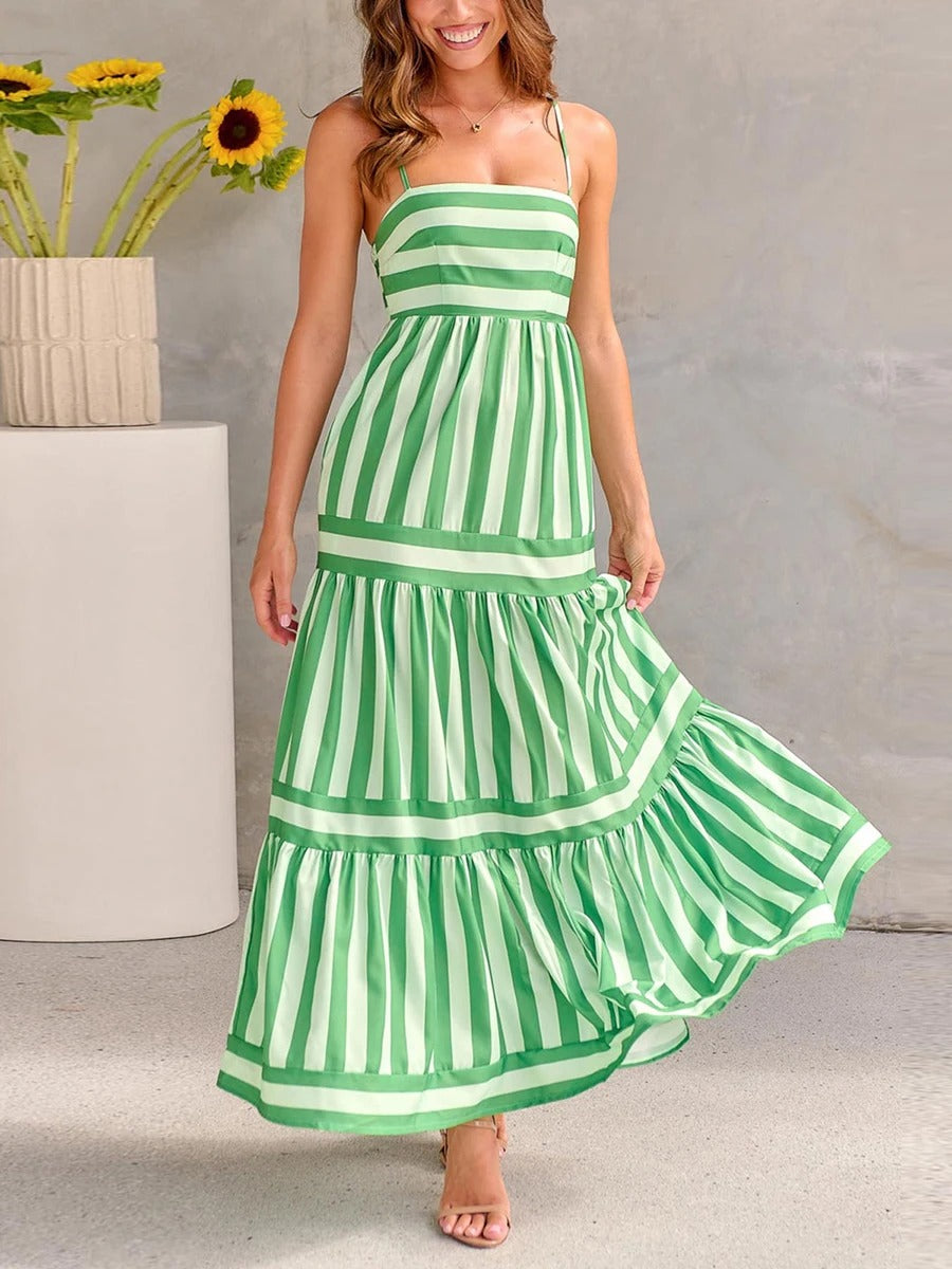 Chic Striped Tiered Midi Slip Dress