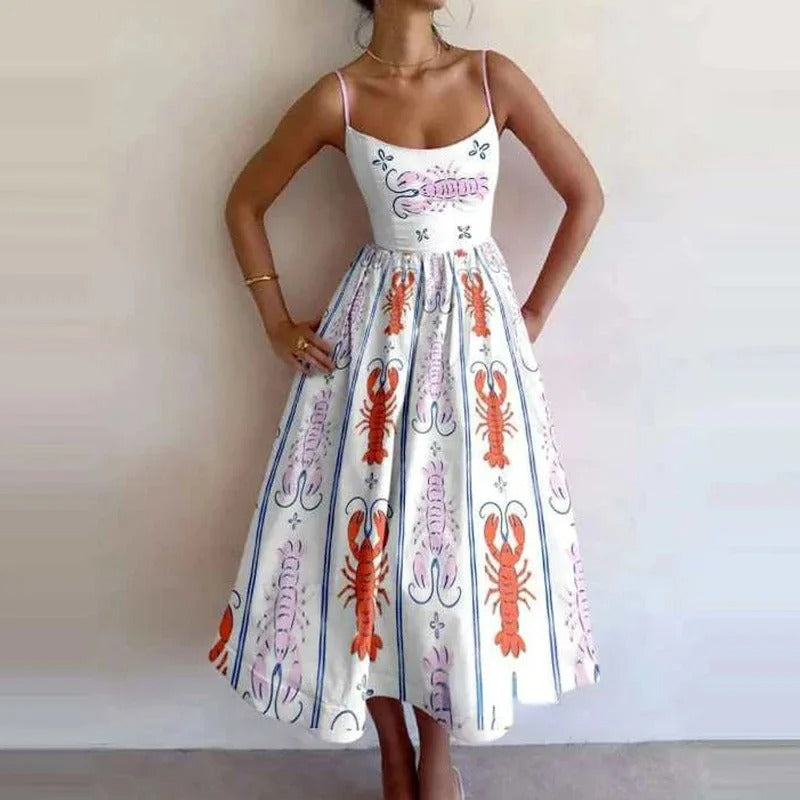 Fish & Shrimp Print Maxi Dress
