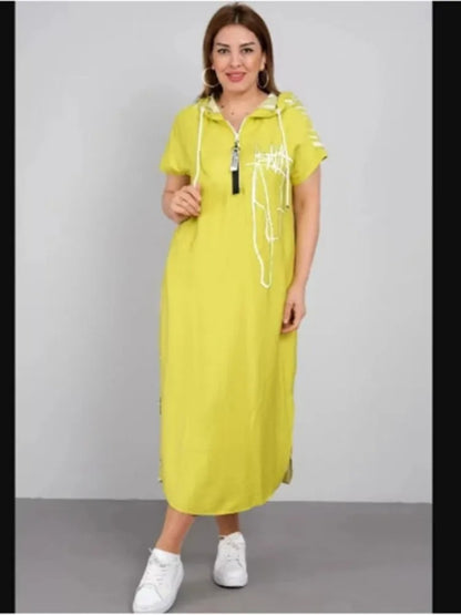 Hooded Maxi Dress with Spliced Print
