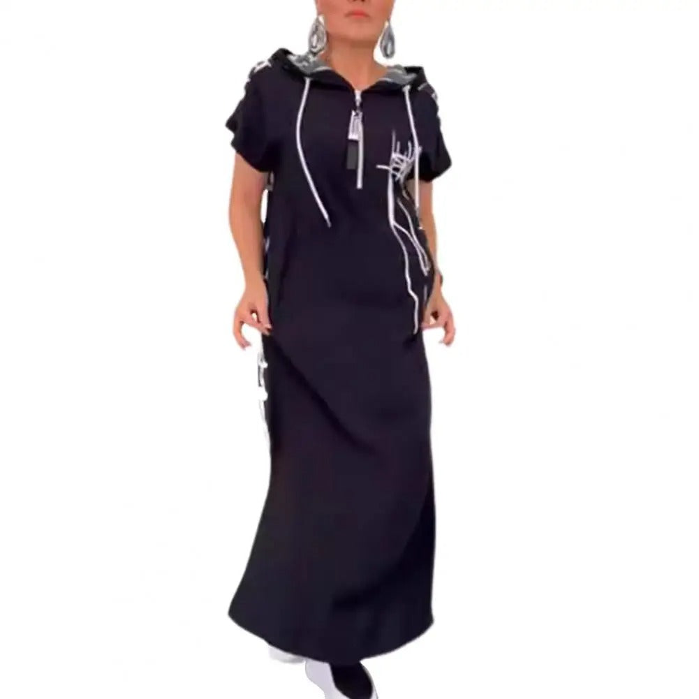 Hooded Patchwork Maxi Dress