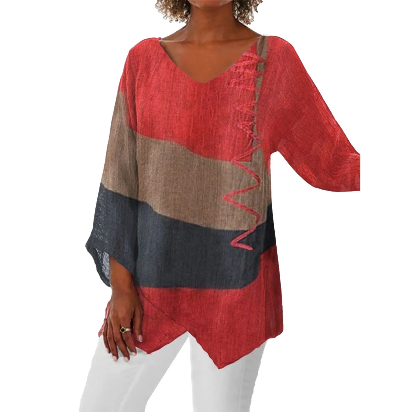 Chic Patchwork V-Neck Tee