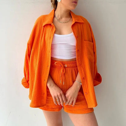 Two-Piece Button Up - Shorts & Vest Blouse