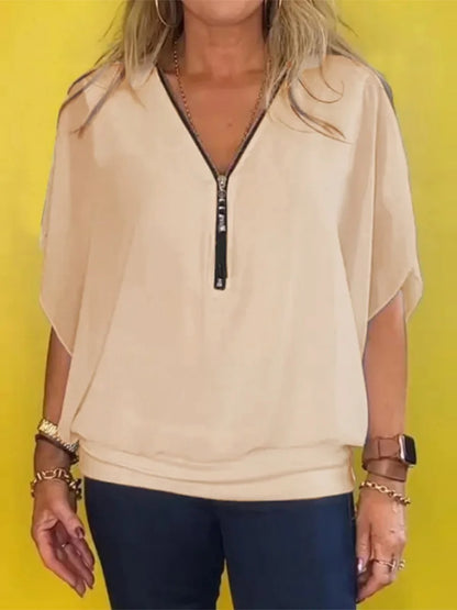 White Chiffon Batwing Sleeve Blouse