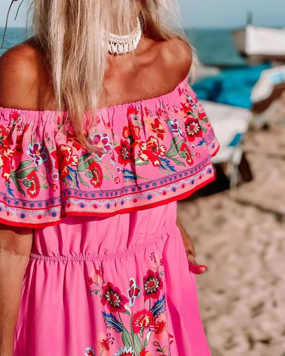 Red Bloom One-Shoulder Swing Dress