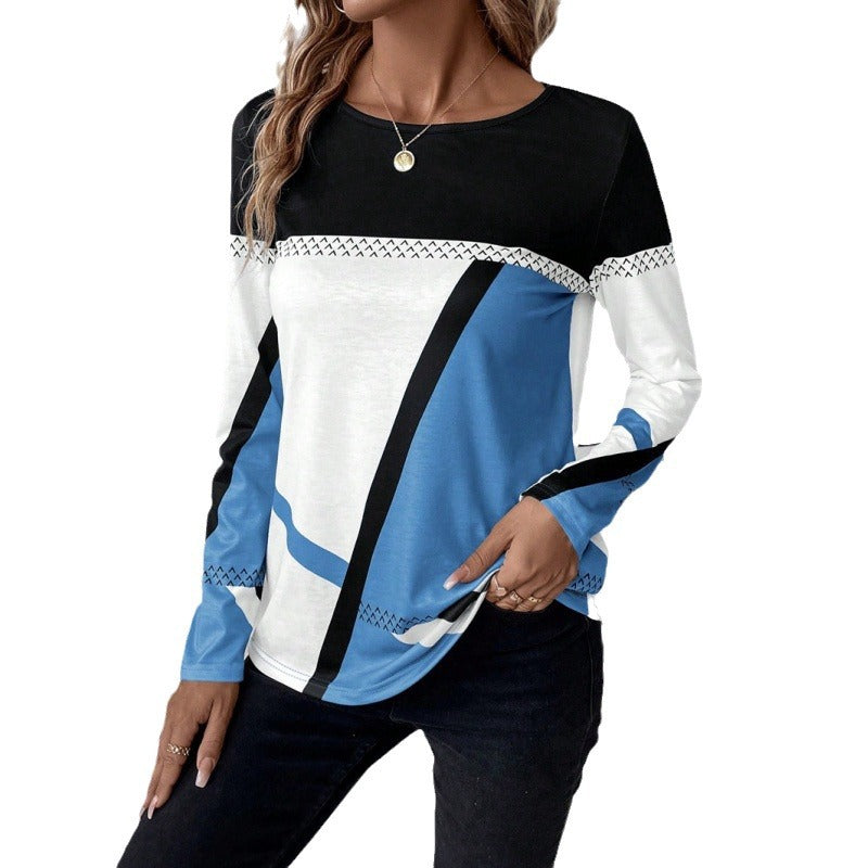 Pullover Round Neck Geometric Print Top