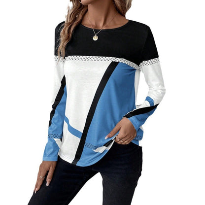 Pullover Round Neck Geometric Print Top