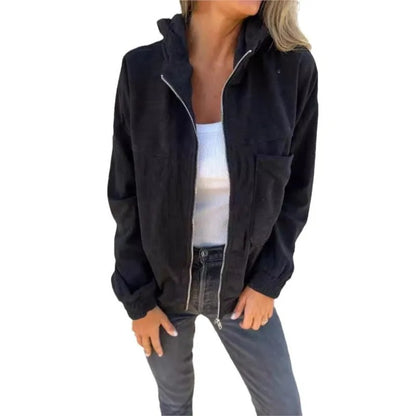 Cozy Cord Hooded Zip-Up Corduroy Jacket