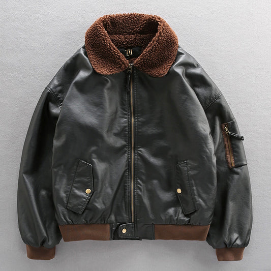 Men's Leather Jacket Pilot Fleece-Lined Thick