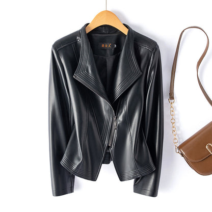 Women's Short Plus Size Leather Jacket