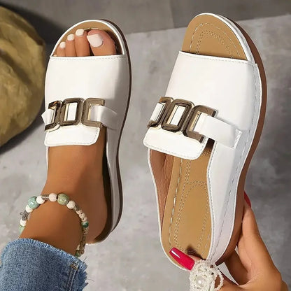 Summer Stride Chunky Wedge One-Shoulder Slippers