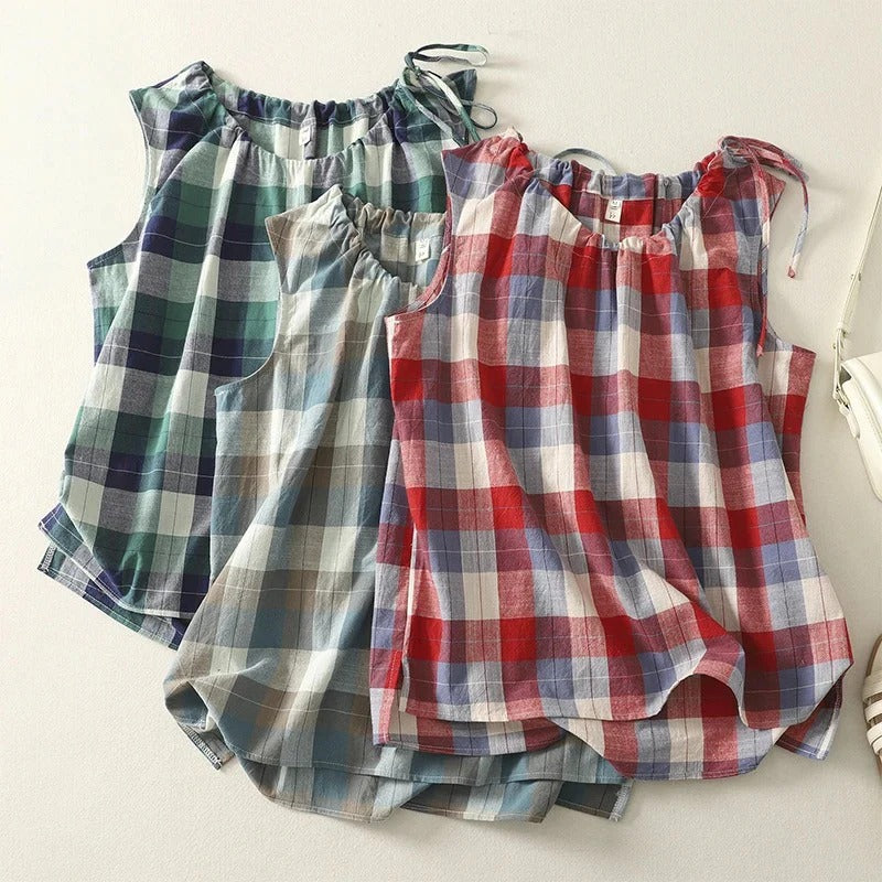Elegant Vintage Plaid Cotton Vest