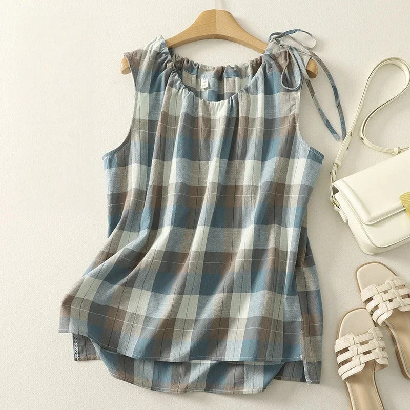 Elegant Vintage Plaid Cotton Vest