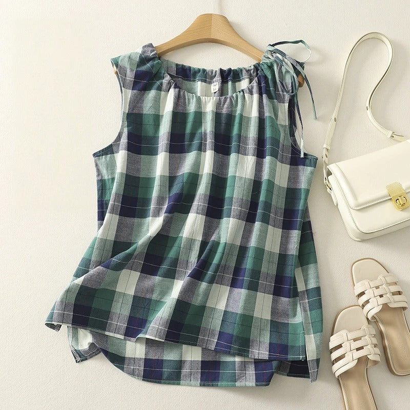 Elegant Vintage Plaid Cotton Vest