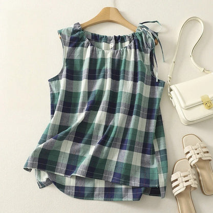 Elegant Vintage Plaid Cotton Vest