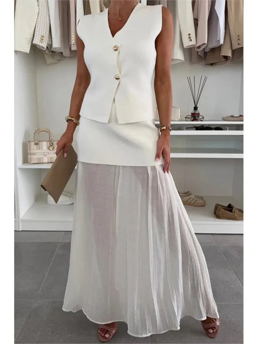 Elegant Chiffon Two-Piece Skirt Set
