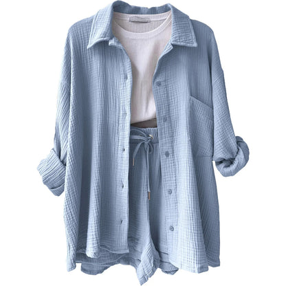 Two-Piece Button Up - Shorts & Vest Blouse