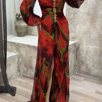 Glam V-Neck Floral Split Dress