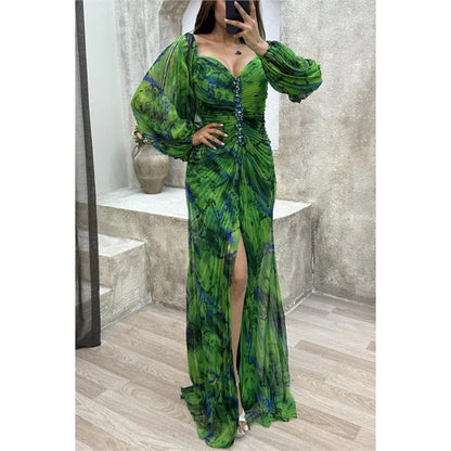 Glam V-Neck Floral Split Dress