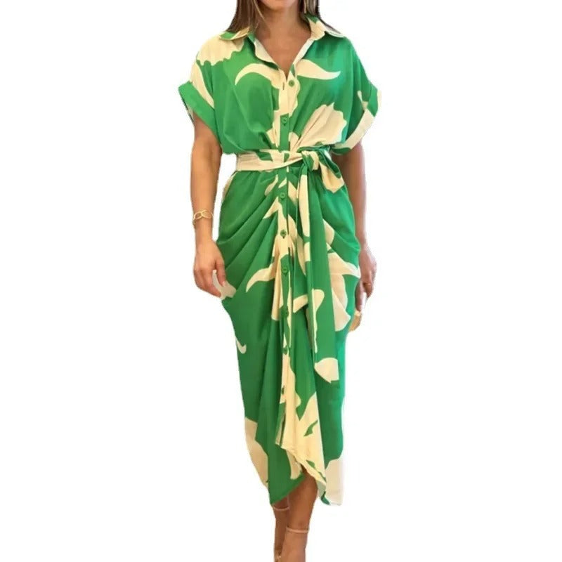 Autumn Elegance Printed Shirt Dress