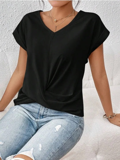 Irregular Knot V-Neck Tee