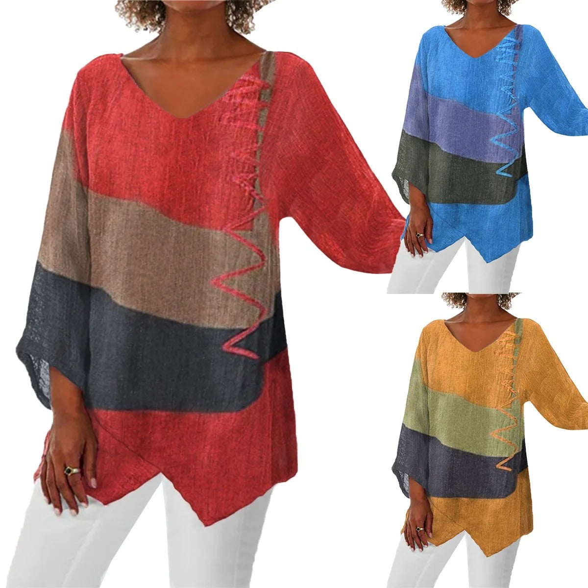 Chic Patchwork V-Neck Tee