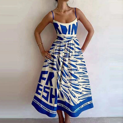 Fish & Shrimp Print Maxi Dress
