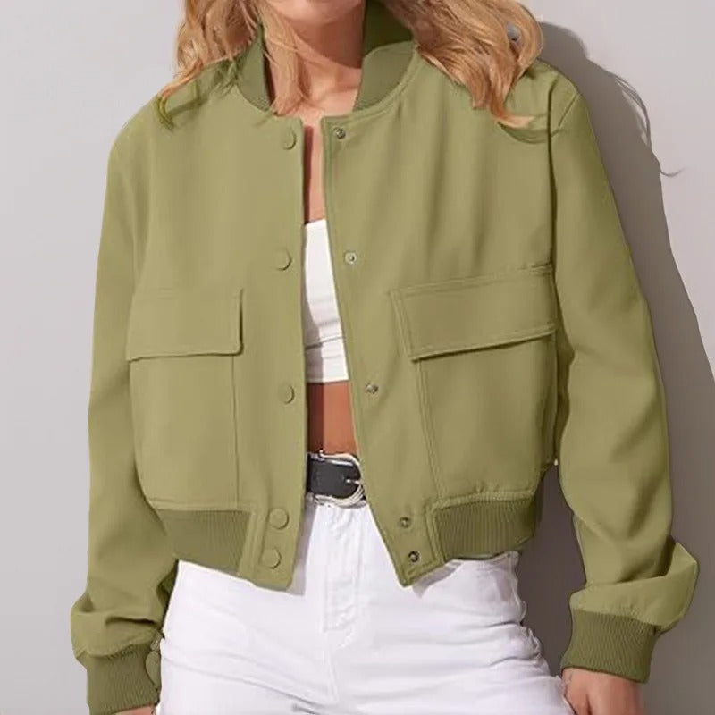 Stand Collar Pocket Jacket for Women