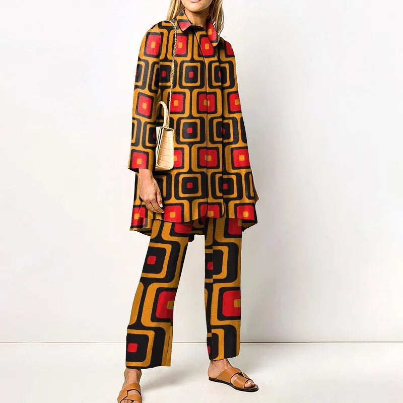 Vintage Print Loose Two-Piece Set