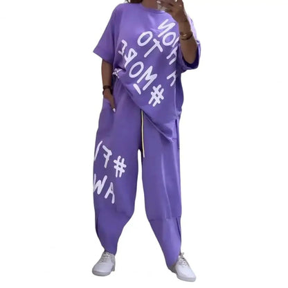 Summer Vibe Letter Print Tracksuit Set