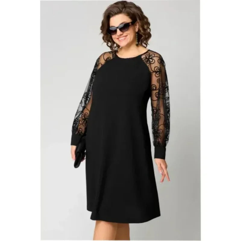 Elegant Black Lace Patchwork Party Dress