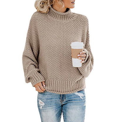 Women's Turtleneck Sweater Loose Solid Color