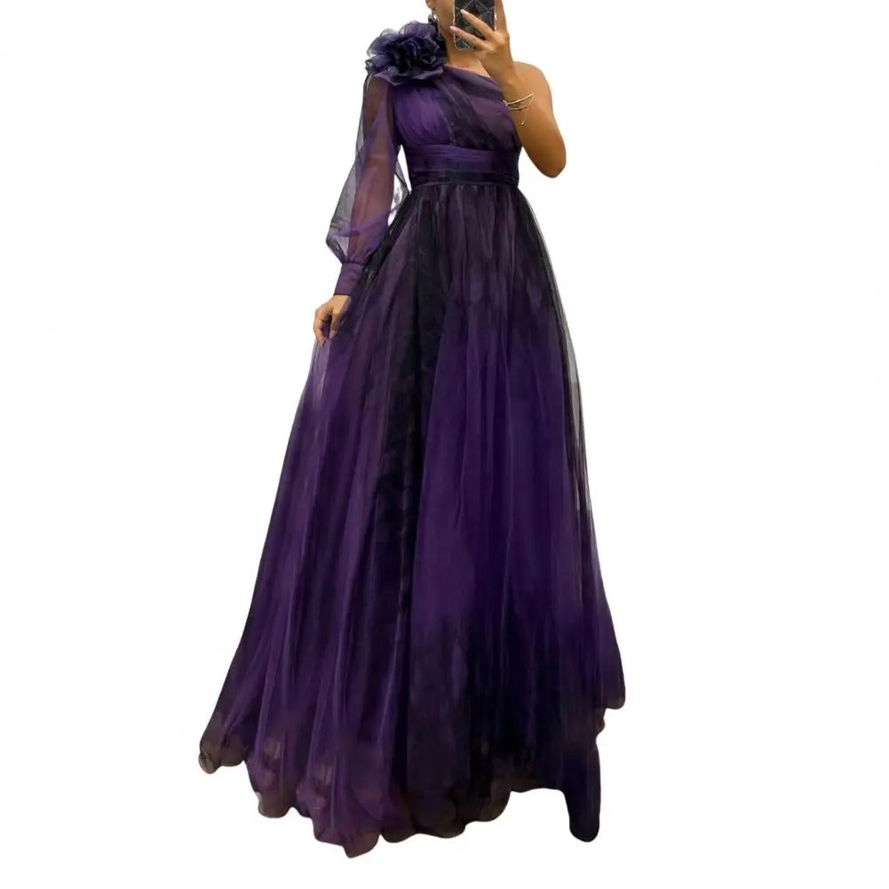 Elegant One-Shoulder Pleated Evening Gown