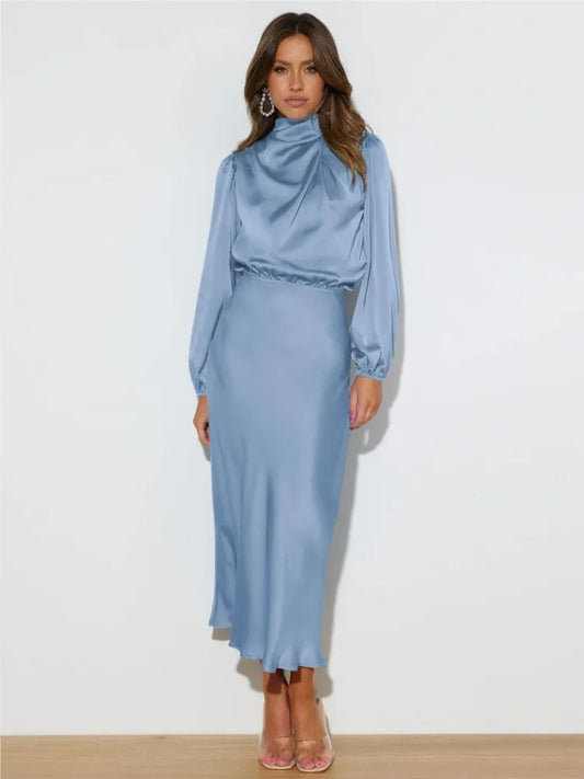 Sophisticated Satin Long Sleeve Dress