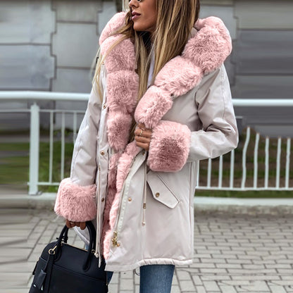 Women's Hooded Long-sleeve Warm Zippered Cotton Coat