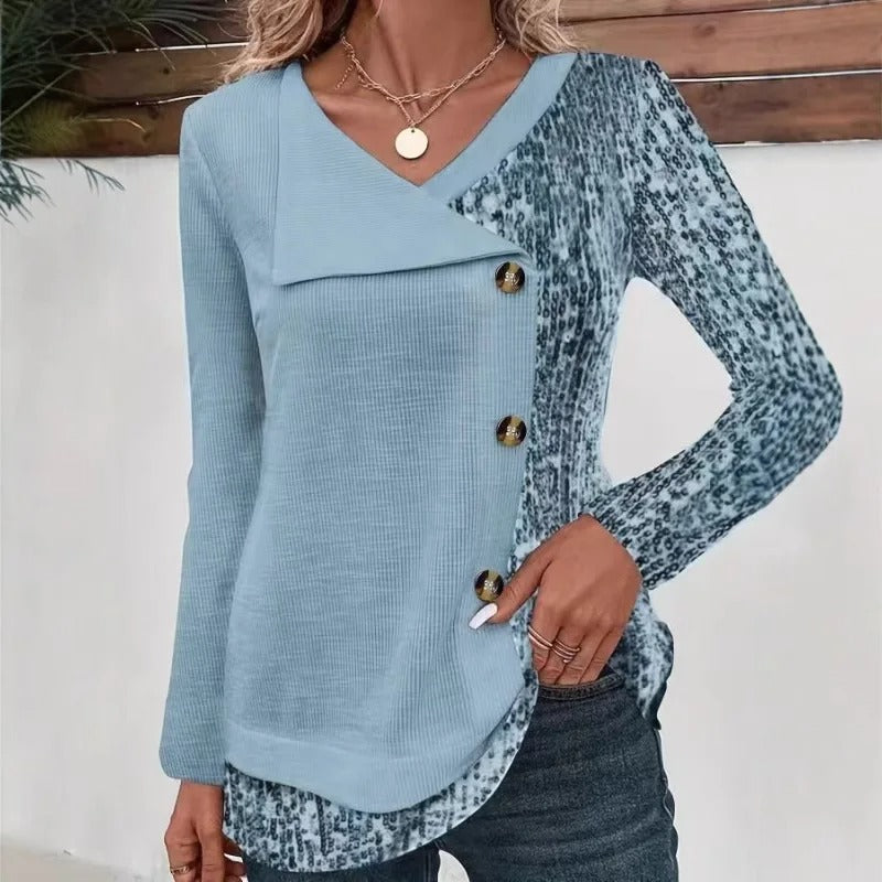 Vibe Stripe V-Neck Button Tee