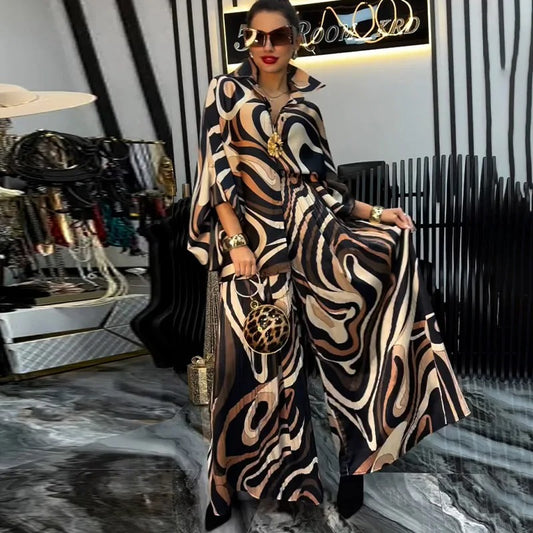 Elegant Printed Top & Wide-Leg Set