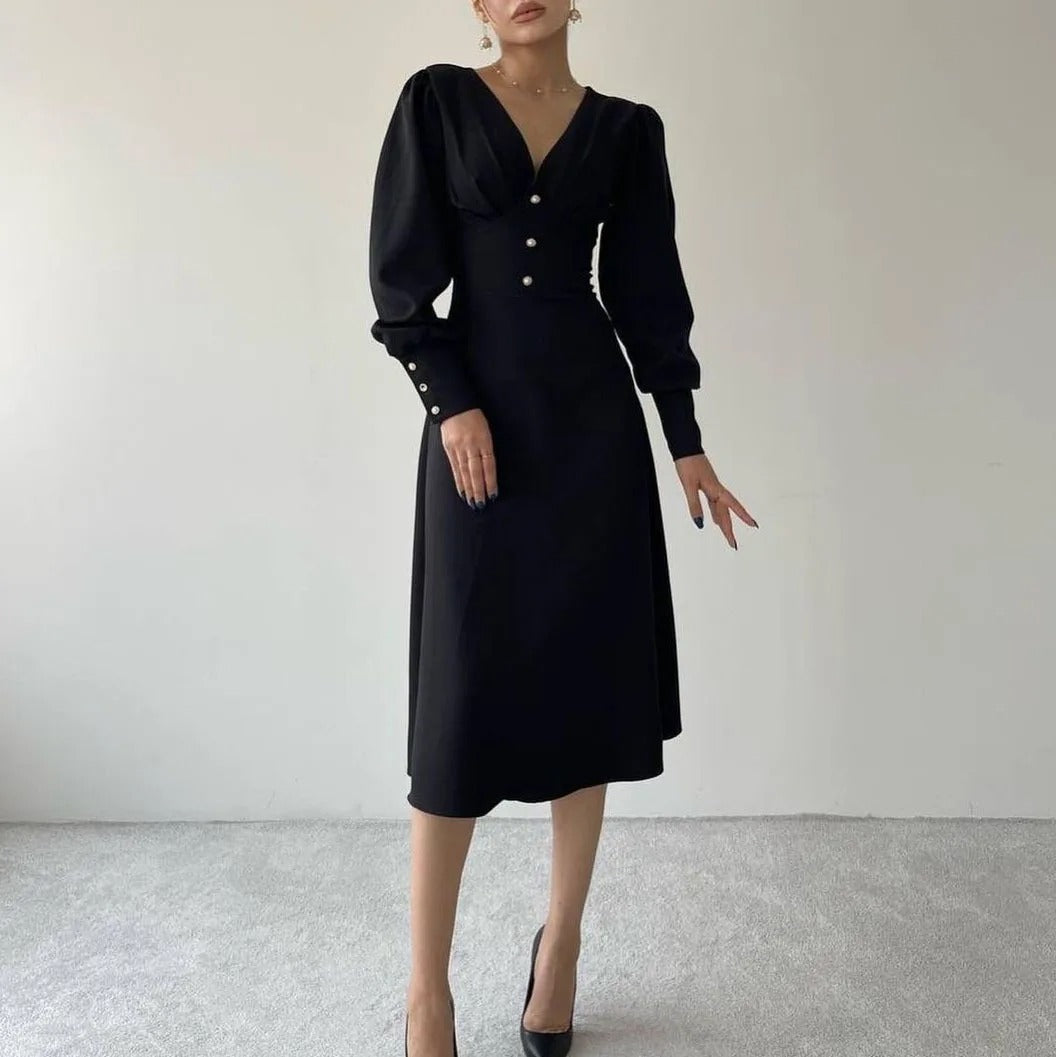 V-neck Slim A-Line Dress