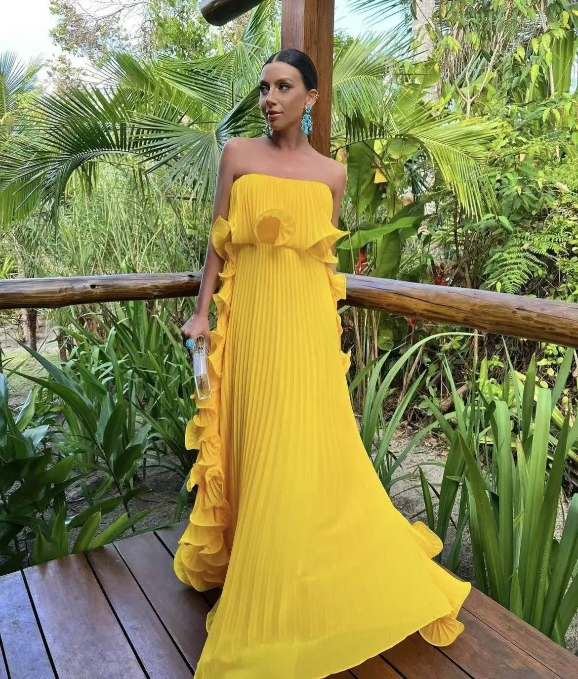 Sunset Breeze Pleated Chiffon Dress