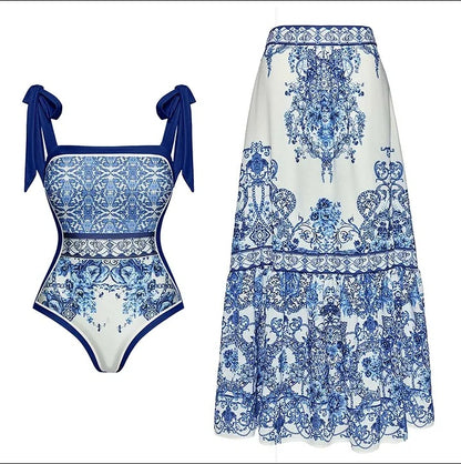 Flaxmaker Vintage Printed Swimsuit and Sarong