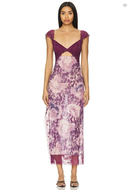 Rose Whisper Lace Floral Slit Dress