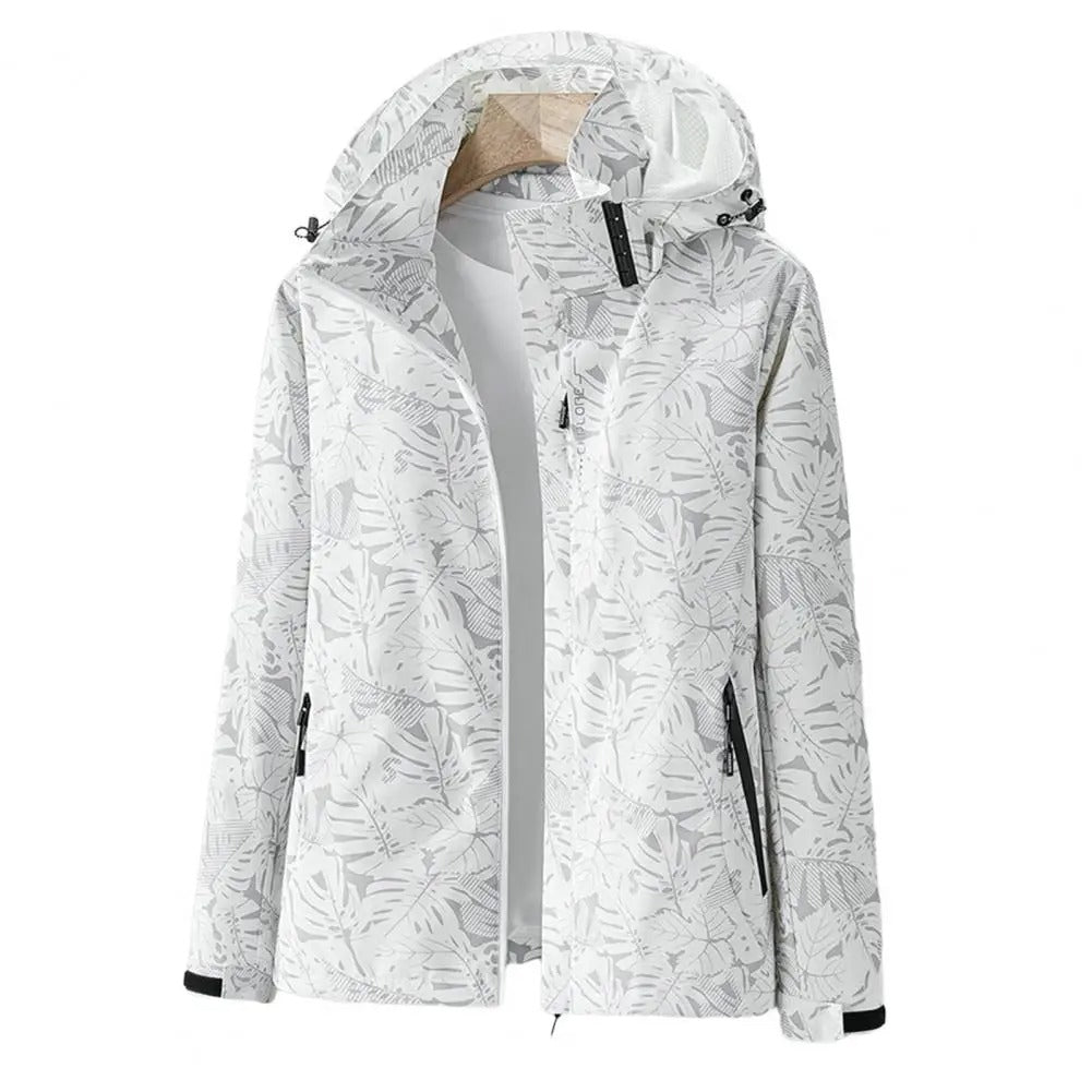 Leaf Print Waterproof Windbreaker Jacket