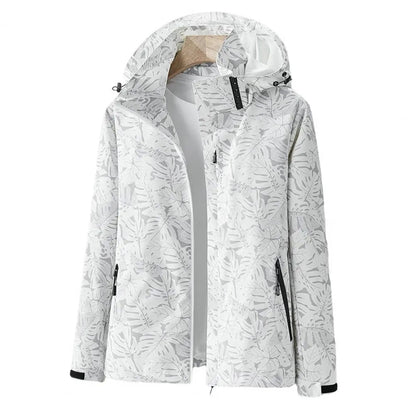 Leaf Print Waterproof Windbreaker Jacket
