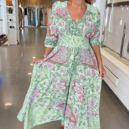Boho Bloom V-Neck Maxi Dress